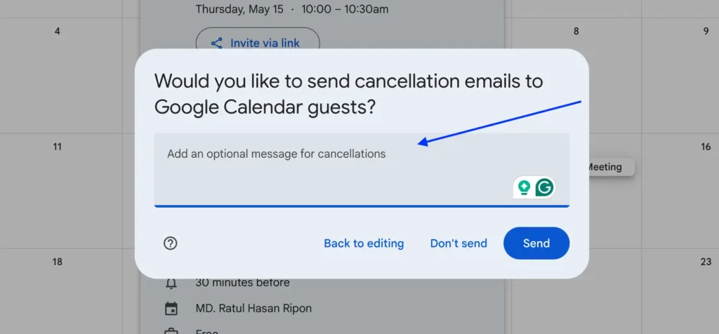 Notify attandee and confirm event delete